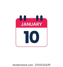 January 10 Calendar Date vector icon, Calender Day for Appointment or Deadline
