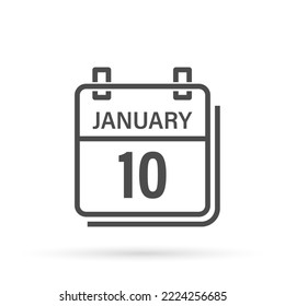 January 10, Calendar icon with shadow. Day, month. Flat vector illustration.