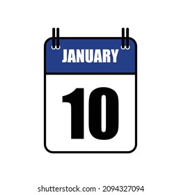 January 10 Calendar Icon Vector Illustration . Date , Day Of Mouth 