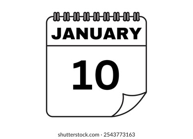 January - 10 Calendar Icon. Calendar Icon with white background. Flat style. Date, day and month.