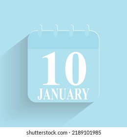 January 10 Daily Calendar Icon Date And Time Day Month Holiday Flat Designed Vector Illustration