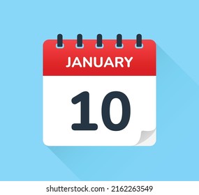 January 10 date on calendar vector icon