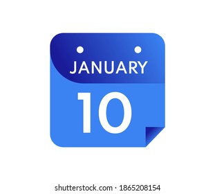 January 10 Date on a Single Day Calendar in Flat Style, 10 January calendar icon