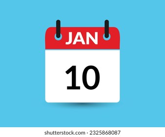 January 10. Flat icon calendar isolated on blue background. Date and month vector illustration