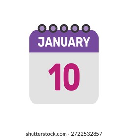 10 de janeiro ícone vetor começa com página de calendário colorida