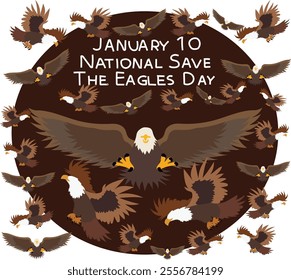 January 10 is national save the eagles day Vector illustration. Good for banner, poster, greeting card, party card, invitation, template, advertising, campaign, and social media.