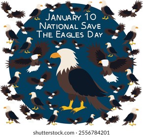 January 10 is national save the eagles day Vector illustration. Good for banner, poster, greeting card, party card, invitation, template, advertising, campaign, and social media.