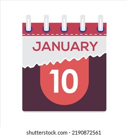 January 10. Vector flat daily calendar icon. Date and time, day, month. Holiday. Season. White Background
