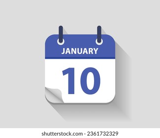 10 de enero. Icono de calendario diario plano vectorial. Fecha y hora, día, mes. Año. Ilustración del vector