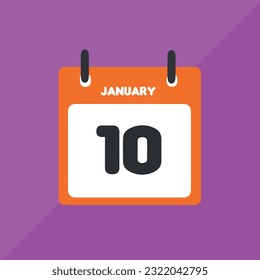 Calendario del icono vector 10 de enero Fecha, día y mes Ilustración vectorial, fondo colorido.