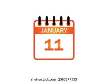 January 11, Calendar icon and Time planner Daily Calendar reminder. Vector illustration. Date day of month Sunday, Monday, Tuesday, Wednesday, Thursday, Friday, Saturday. Holidays in January.