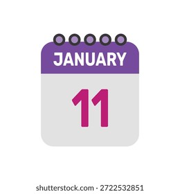 11 de janeiro ícone vetor começa com página de calendário colorida