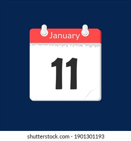 January 11. Vector flat daily calendar icon. Date and time, day, month. Holiday.