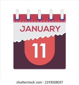 11 de enero. Icono de calendario diario plano vectorial. Fecha y hora, día, mes. Vacaciones. Temporada. Fondo blanco