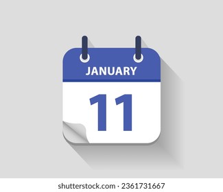 11 de enero. Icono de calendario diario plano vectorial. Fecha y hora, día, mes. Año. Ilustración del vector