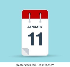 11 de janeiro Folha de calendário vertical. Modelo de vetor de design de calendário. Orientação vertical.