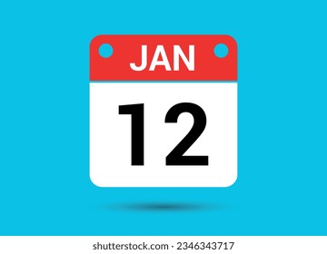 January 12 Calendar Date Flat Icon Day 12 Vector Illustration