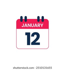 January 12 Calendar Date vector icon, Calender Day for Appointment or Deadline
