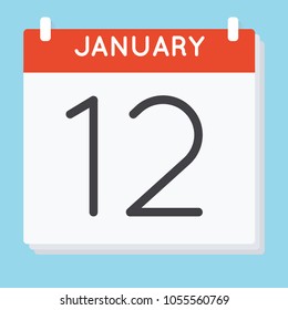 January 12. Calendar icon. Vector illustration in flat design isolated in blue background. Date and time, day, month.