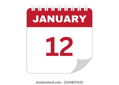 January - 12 Calendar Icon. Calendar Icon with white background. Flat style. Date, day and month.