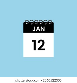 January 12 calendar reminder. 12th January Date Month calendar icon design template.