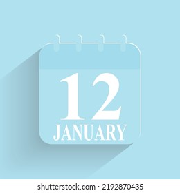 January 12 Daily Calendar Icon Date And Time Day Month Holiday Flat Designed Vector Illustration