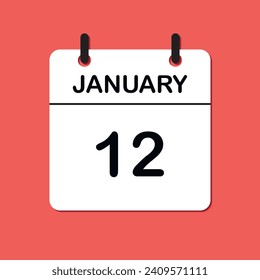 January 12.  Daily Calendar icon for design. Simple design for business brochure, flyer, print media, advertisement. Easily editable.