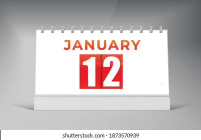 January 12 Desk Calendar Design Template. Single Date Calendar Design.