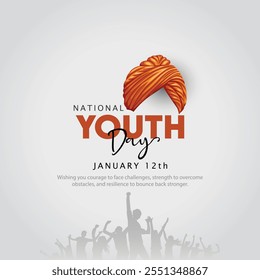 January 12 Happy Indian National Youth day greeting card, people group. abstract vector illustration design