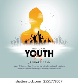 January 12 Happy Indian National Youth day greeting card, people group. abstract vector illustration design