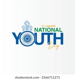 January 12 Happy Indian National Youth Day logo background design, greeting card, Social Media profile cover post, Youth Day concept idea celebration vector illustration, Indian National Youth Day Soc