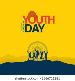 January 12 Happy Indian National Youth Day logo background design, greeting card, Social Media profile cover post, Youth Day concept idea celebration vector illustration, Indian National Youth Day Soc