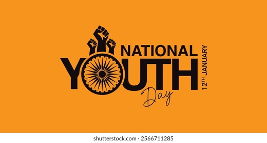 January 12 Happy Indian National Youth Day logo background design, greeting card, Social Media profile cover post, Youth Day concept idea celebration vector illustration, Indian National Youth Day Soc