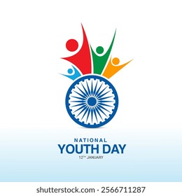 January 12 Happy Indian National Youth Day logo background design, greeting card, Social Media profile cover post, Youth Day concept idea celebration vector illustration, Indian National Youth Day Soc