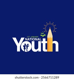 January 12 Happy Indian National Youth Day logo background design, greeting card, Social Media profile cover post, Youth Day concept idea celebration vector illustration, Indian National Youth Day Soc