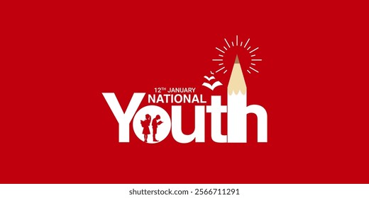 January 12 Happy Indian National Youth Day logo background design, greeting card, Social Media profile cover post, Youth Day concept idea celebration vector illustration, Indian National Youth Day Soc