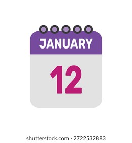 12 de janeiro ícone vetor começa com página de calendário colorida
