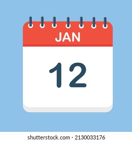 January 12. Round calendar Icon with long shadow in a Flat Design style.  Vector Illustration. Easy to edit, manipulate, resize or colorize.