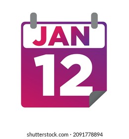 January 12. Single day calendar. minimalist flat illustration in purple color. eps 10