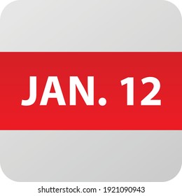 Icono de fecha 12 de enero, ilustración vectorial de un solo día estilo plano moderno. Elemento Calendar para diseño web, planificación, organizador. 