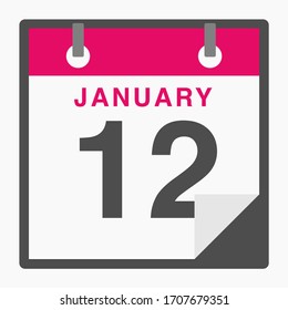 January 12th Flat icon calendar isolated on white background. Vector illustration