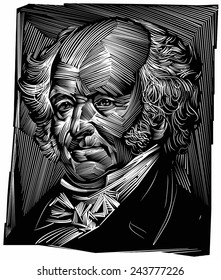 January 13, 2015: A vector illustration of a portrait of the eighth President of the USA  Martin Van Buren on an engraved background.