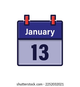 January 13, Calendar icon. Day, month. Meeting appointment time. Event schedule date. Flat vector illustration.