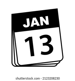 13 de enero. Icono de calendario. Ilustración vectorial.