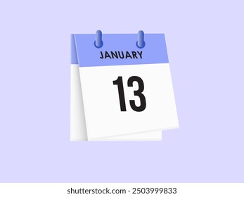 January 13 - calendar and Time planner. Daily Calendar Icon reminder. Vector Illustration.