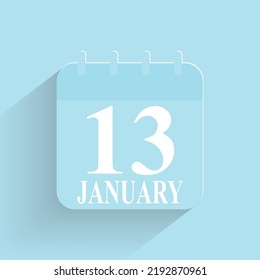 January 13 Daily Calendar Icon Date And Time Day Month Holiday Flat Designed Vector Illustration