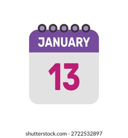 13 de janeiro ícone vetor começa com página de calendário colorida