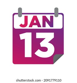 January 13. Single day calendar. minimalist flat illustration in purple color. eps 10
