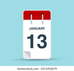 January 13 Vertical calendar leaf. Calendar design vector template. Vertical orientation.