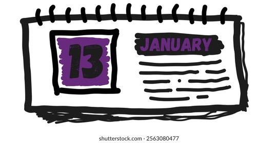 January 13th: Calendar Date Illustration